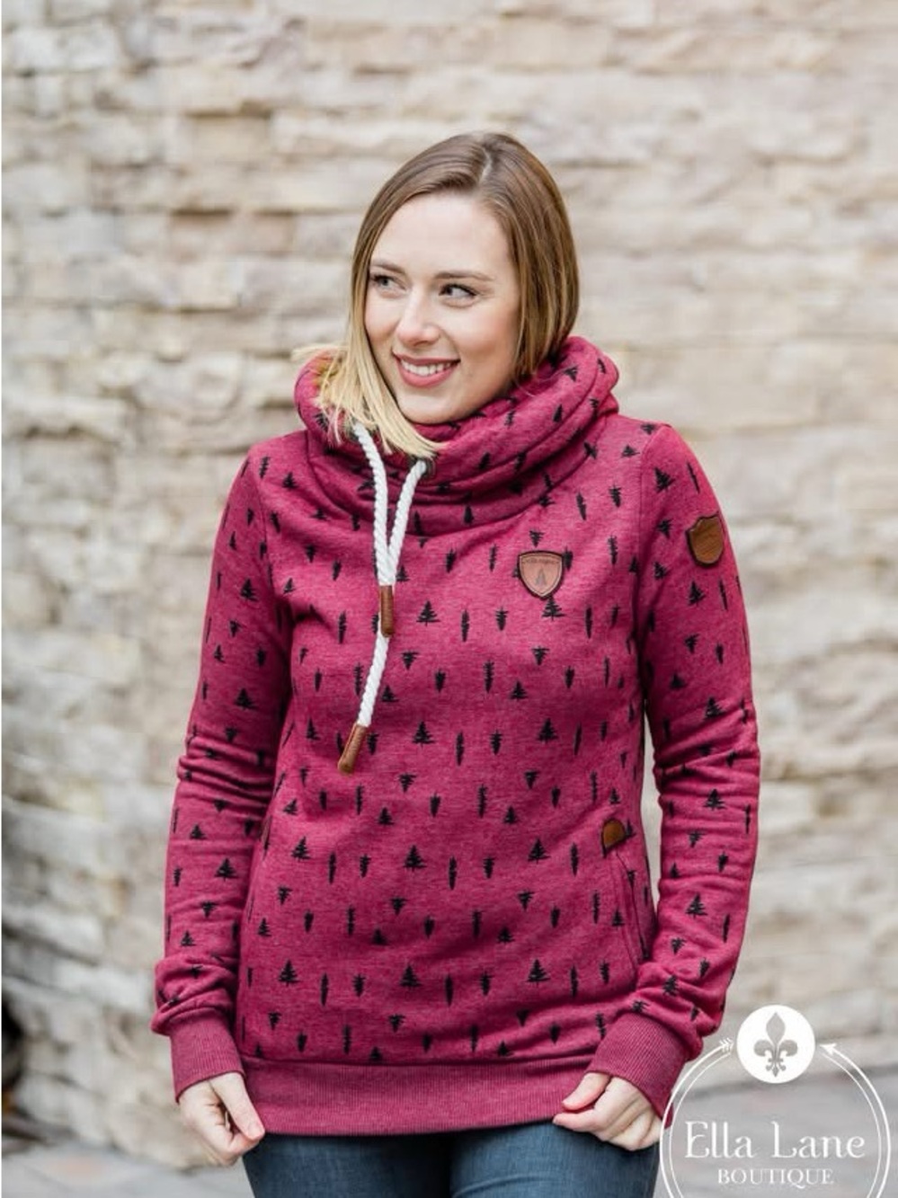 Wanakome Rosewood Funnel Neck Sweater with snowflake Print